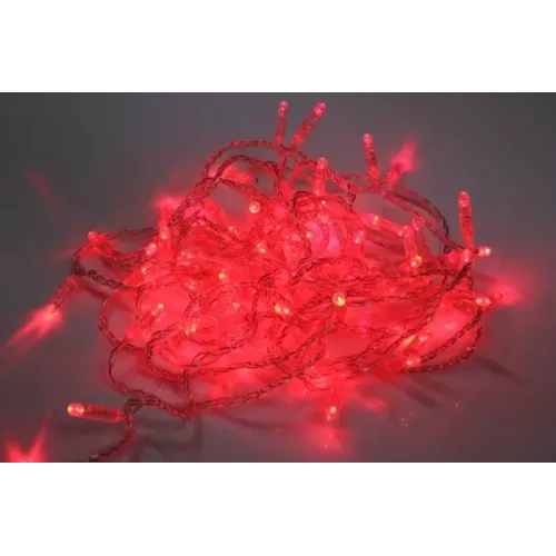 Светодиодная гирлянда статичного свечения LED-PLS-100-10M-24V-R/C-W/O, красный/прозрачн. провод, соединяемая (без силового шнура) С КОЛПАЧКОМ