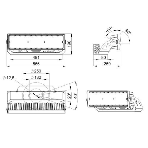 Мачтовый мощный светодиодный прожектор 200 Вт 5700К 85 градусов