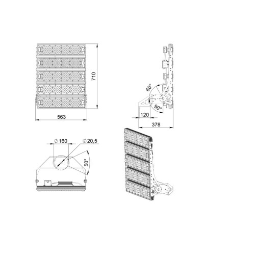 Мощный светодиодный прожектор 1250 Вт 4000К 100x30 градусов кососвет